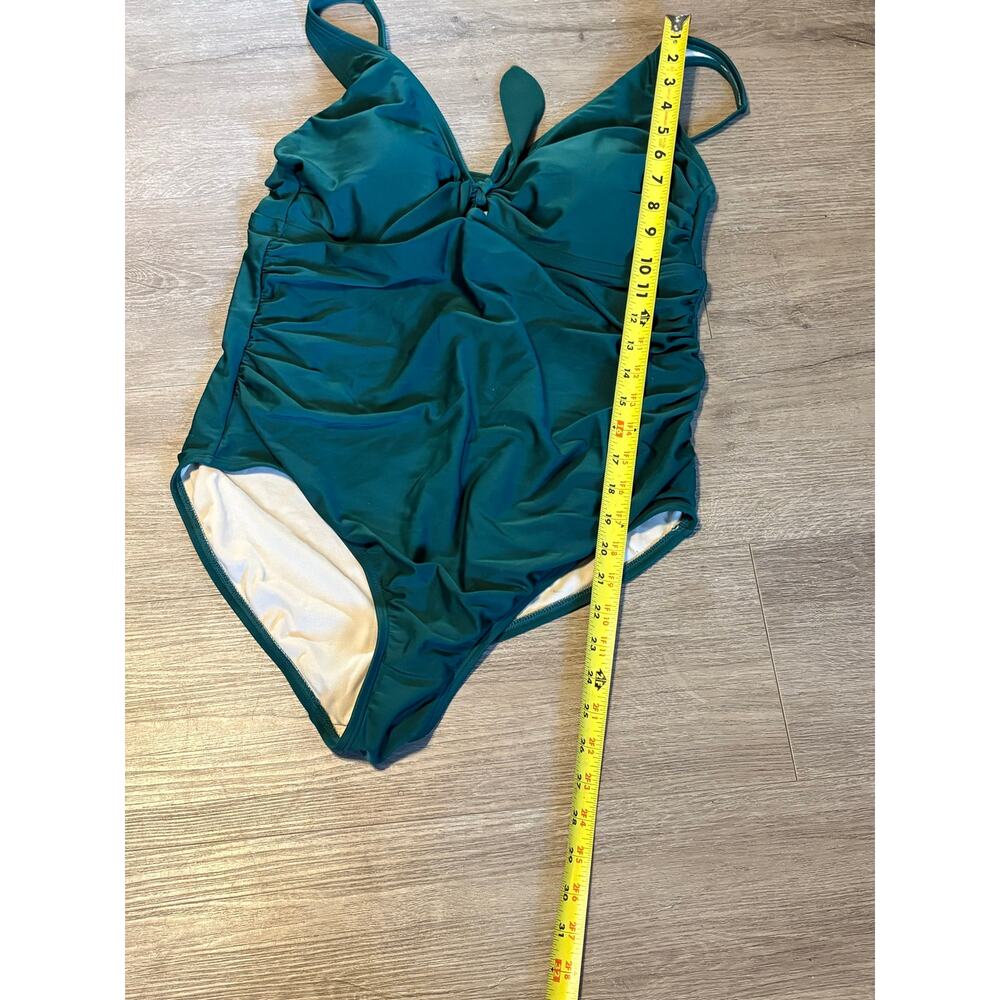 Kona Sol Women's XL Green Tie-Front Ruched One Piece Swimsuit Full Coverage - Picture 5 of 12